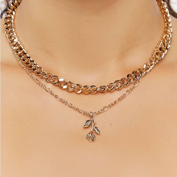 GOLD ROSE STATEMENT NECKLACE SET - Picture 1 of 5